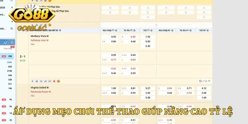 Thể Thao GO88 - Sân Chơi Giải Trí Trực Tuyến Đỉnh Cao Châu Á 5 Áp dụng mẹo chơi thể thao giúp nâng cao tỷ lệ chiến thắng