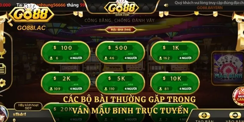 Các bộ bài thường gặp trong ván mậu binh trực tuyến