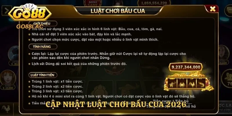 Cập nhật luật chơi bầu cua 2026