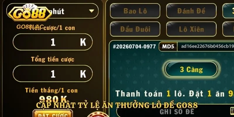 Cập nhật tỷ lệ ăn thưởng lô đề Go88