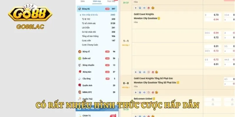 Có rất nhiều hình thức cược hấp dẫn dành cho người chơi