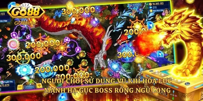 Bắn Cá Ngũ Long - Tuyệt Đỉnh Săn Thưởng Và Chiến Thuật Đỉnh Cao 5 Người chơi sử dụng vũ khí hỏa lực mạnh hạ gục boss Rồng Ngũ Long