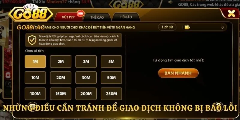Những điều cần tránh để giao dịch không bị báo lỗi