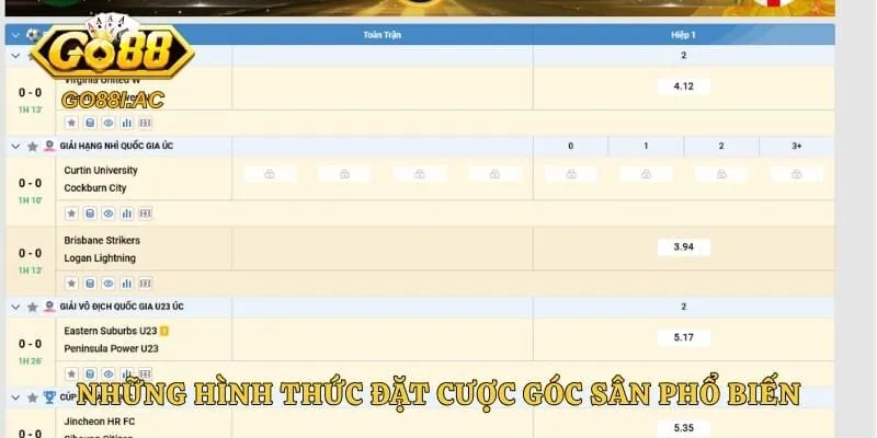 Những hình thức đặt cược góc sân phổ biến trên thị trường