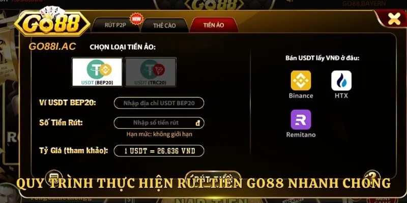 Quy trình thực hiện rút tiền GO88 nhanh chóng 